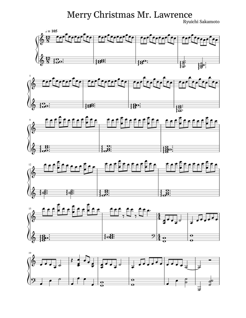 Merry Christmas Mr. Lawrence by Ryuichi Sakamoto Sheet music for Piano ...