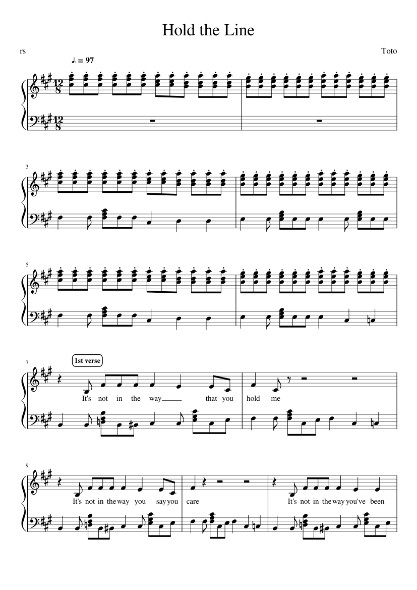 Hold the Line - Toto Sheet music for Piano (Solo) | Musescore.com