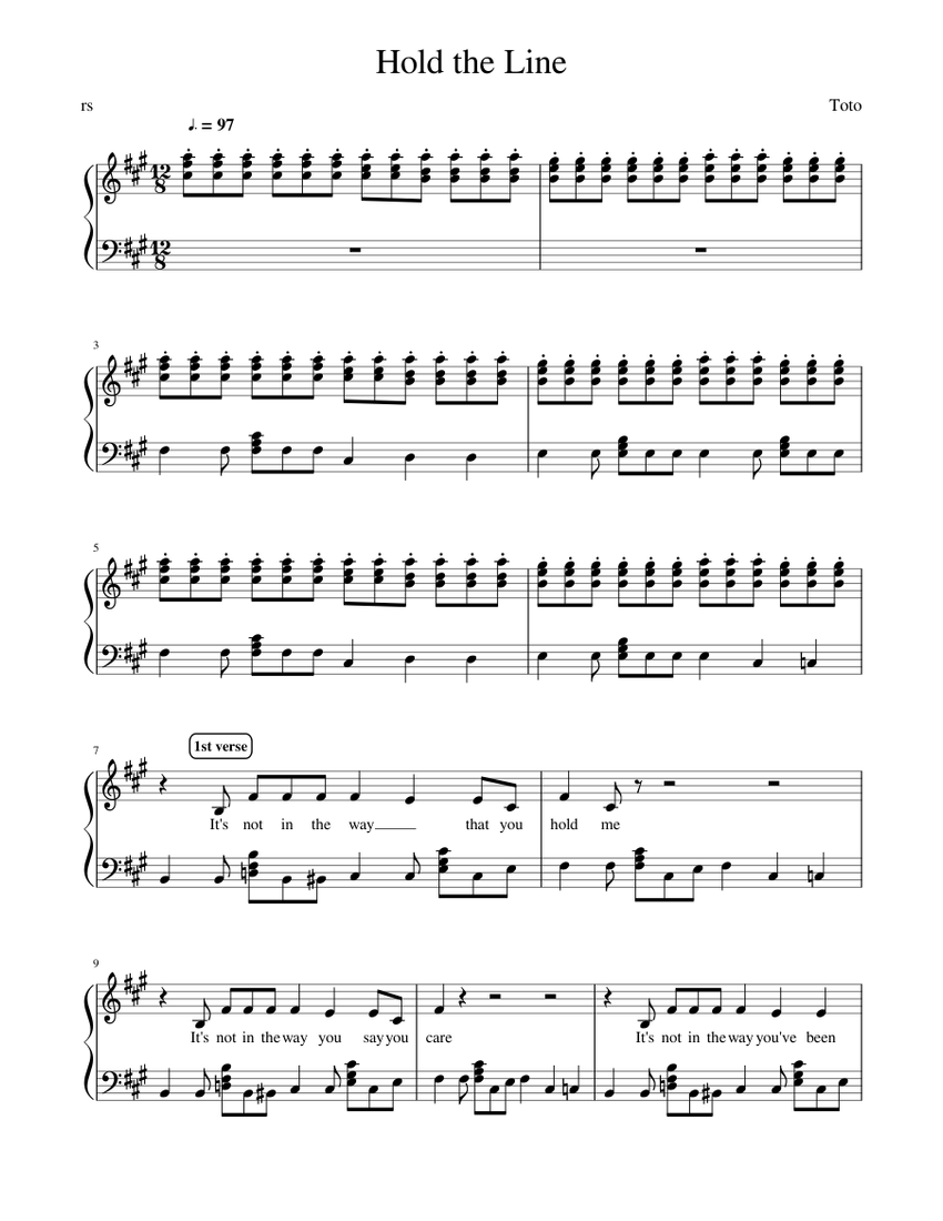 Hold the Line - Toto Sheet music for Piano (Solo) | Musescore.com