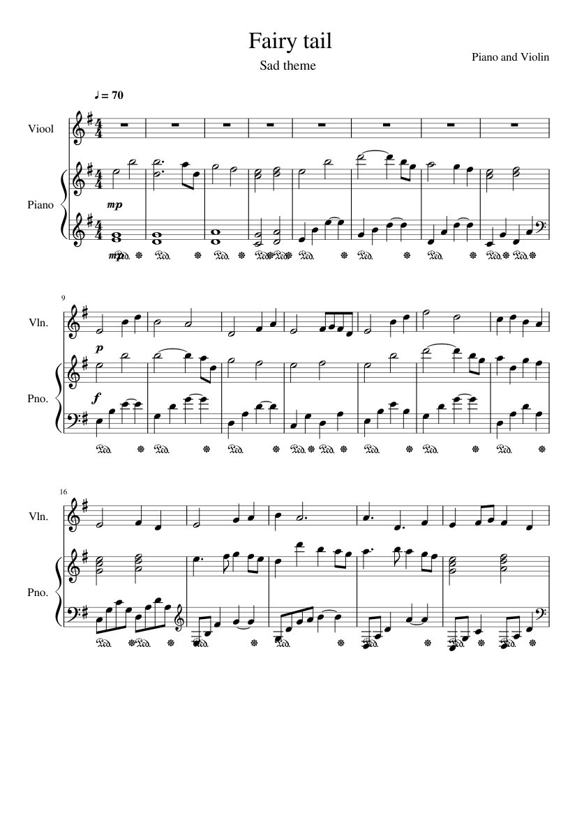 Fairy tail: Sad theme duet Sheet music for Piano, Violin (Solo) |  Musescore.com