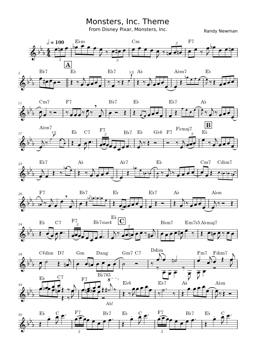 Inc. Song Note Monsters, Inc. – Randy Newman Monsters, Inc. Theme by Randy Newman ...