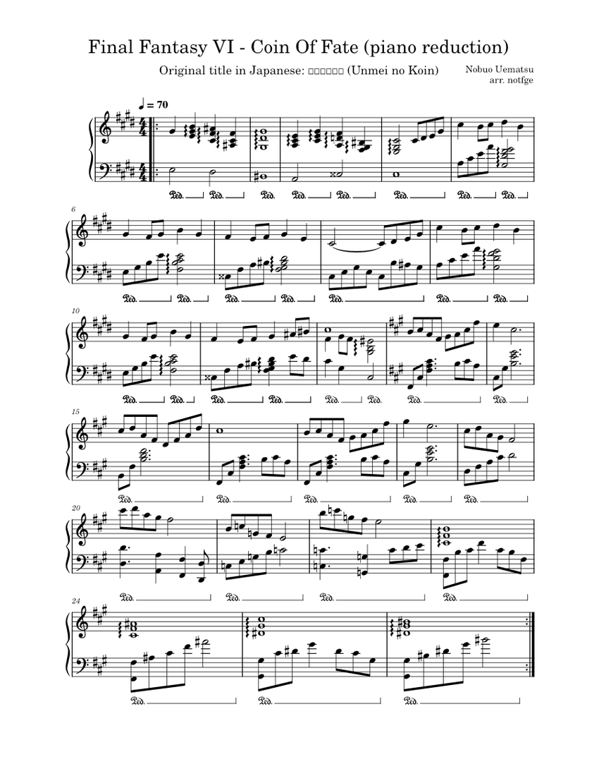 Final Fantasy VI - Coin Of Fate (piano reduction) Sheet music for 