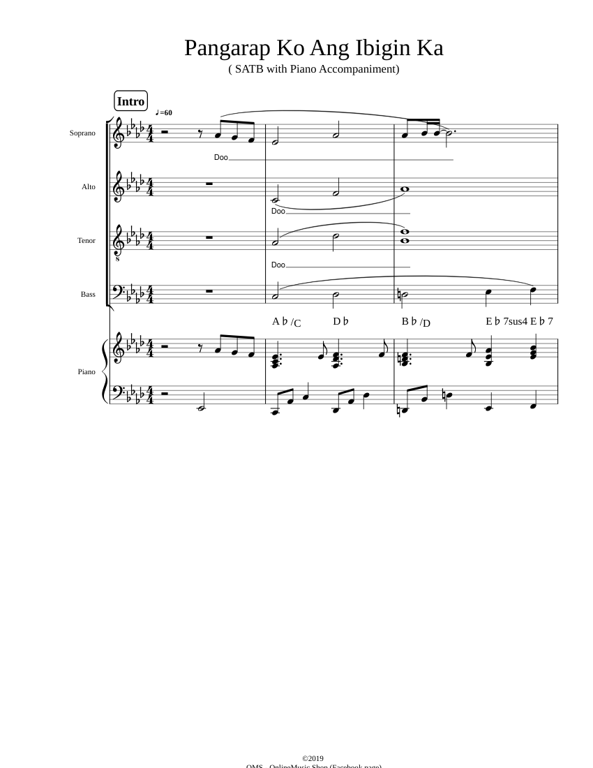 Pangarap Ko Ang Ibigin Ka SATB With Piano Sheet Music For Piano, Bass ...