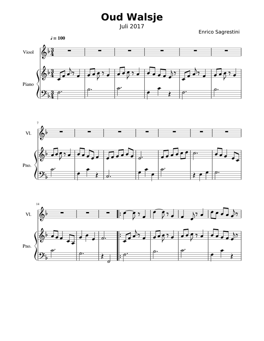 Oud Walsje Sheet music for Piano, Violin (Solo) Download and print in — free download