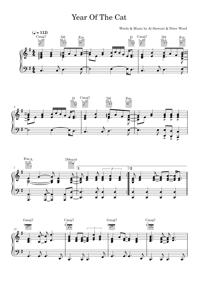 Play Official version of Year of the cat Sheet Music by Al Stewart for Piano, Vocals | MuseScore.com