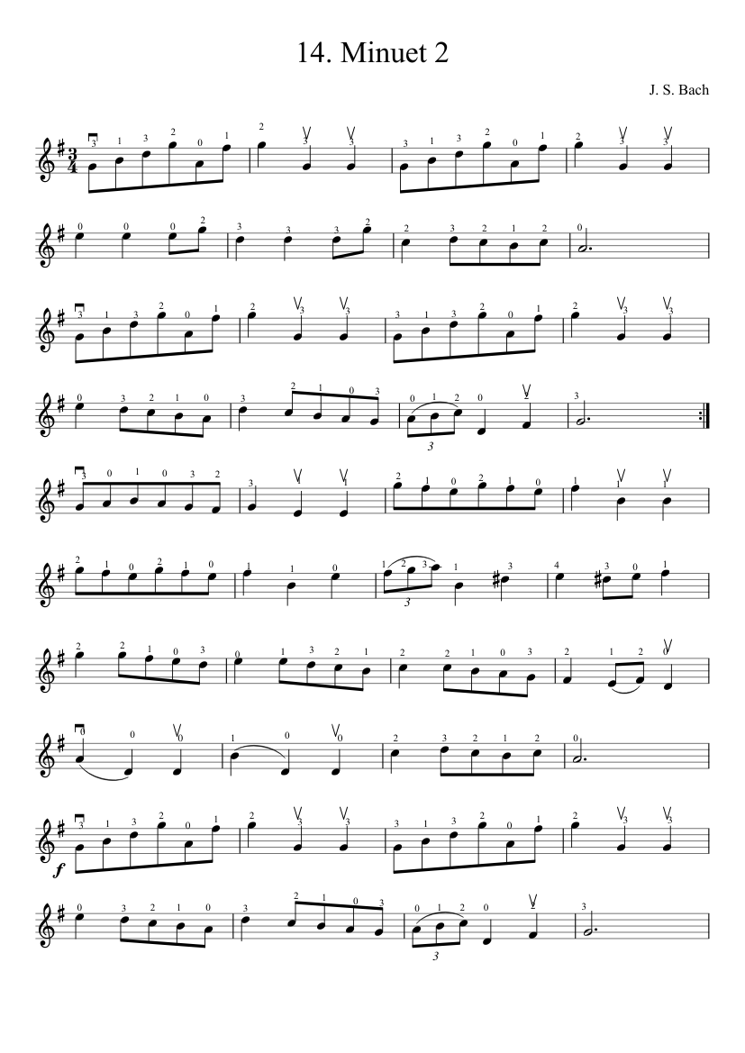 Minuet 2 Sheet Music For Violin Solo Musescorecom