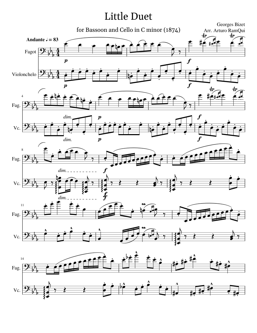 Little Duet for Bassoon & Cello in C menor (1874) Sheet music for