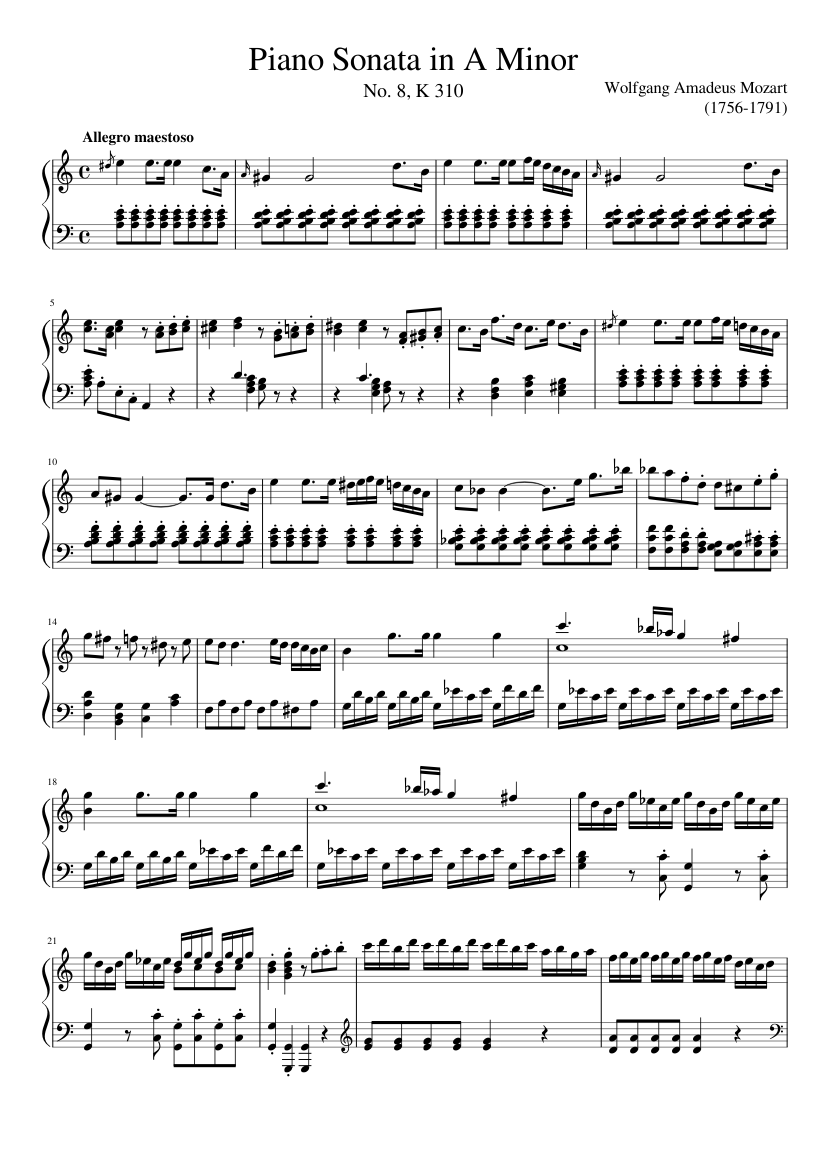 Piano Sonata No. 8 in A Minor Sheet music for Piano (Solo) | Musescore.com