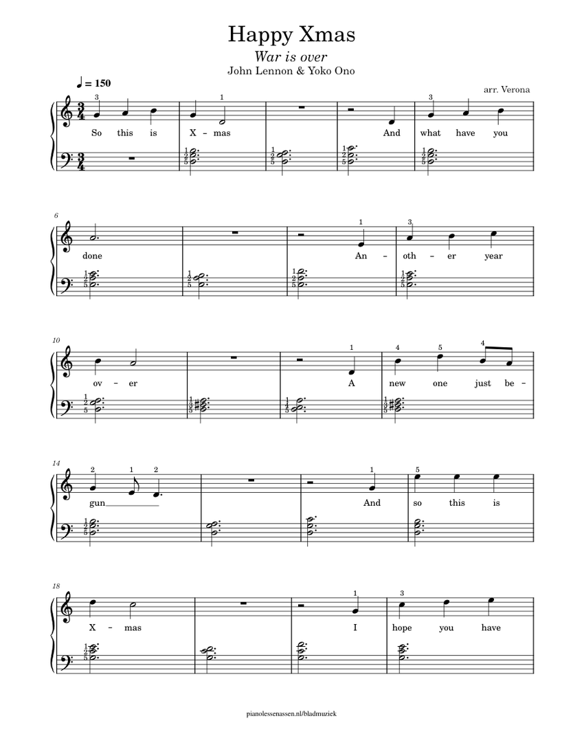 Happy Xmas - John Lennon (easy piano, beginner) Sheet music for Piano ...