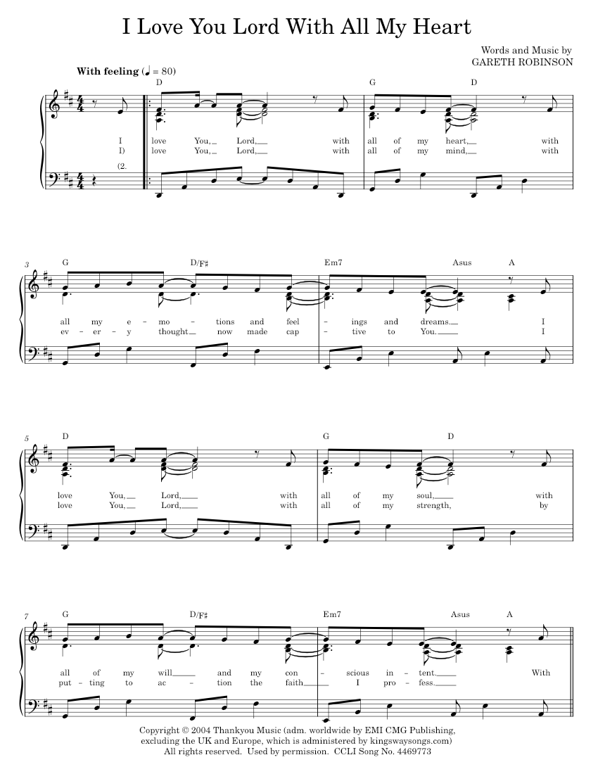Play Official version of I Love You Lord sheet music by Gareth Robinson ...