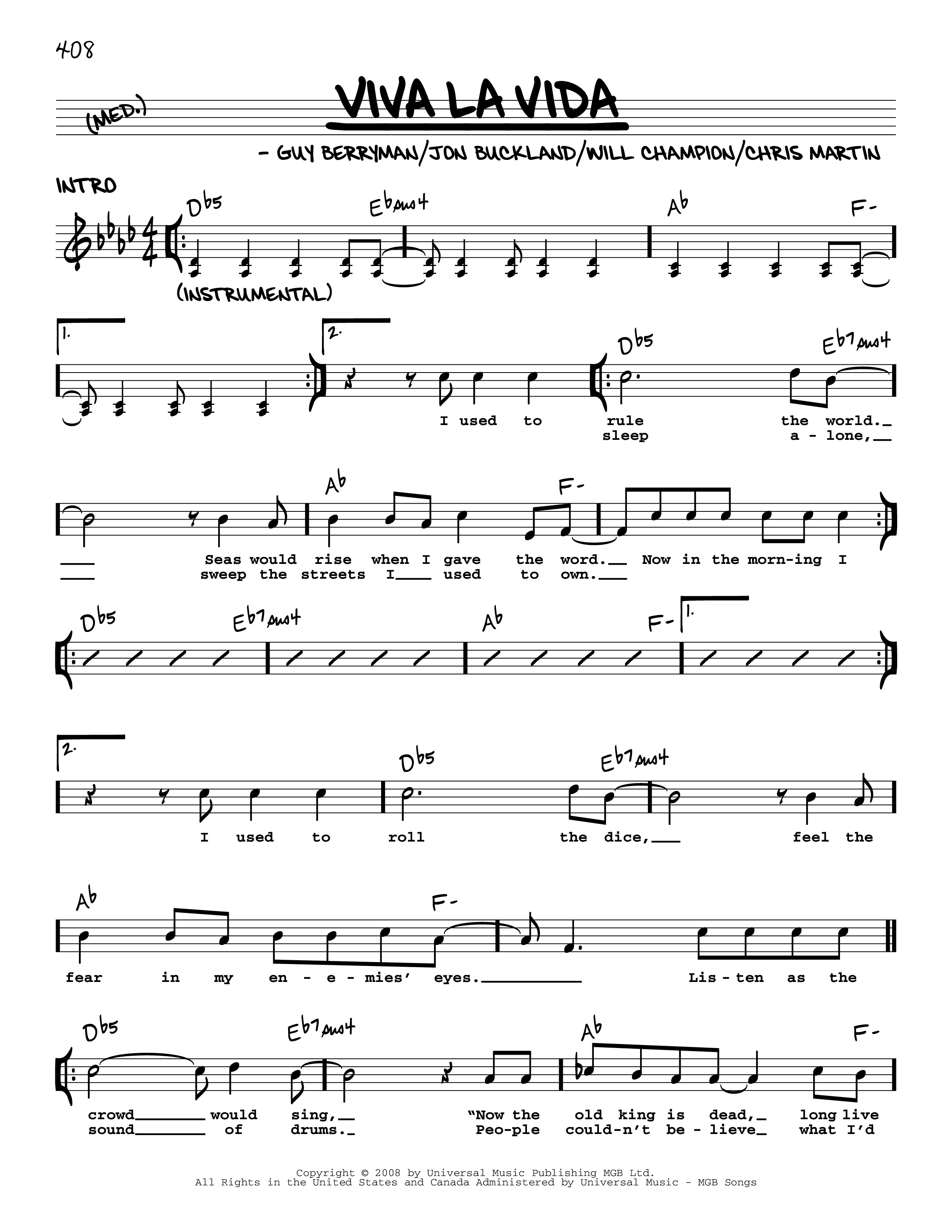 Play Official version of Viva la Vida Sheet Music by Coldplay for Piano ...