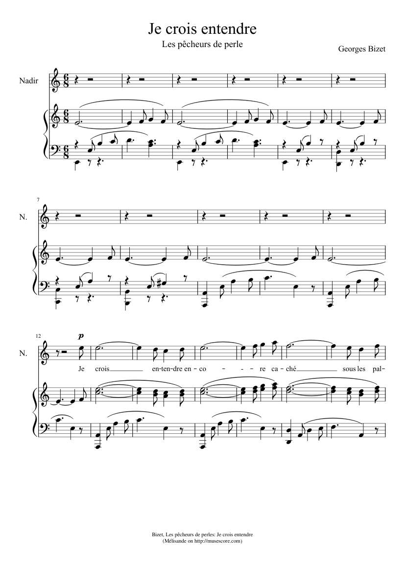 Bizet - Je crois entendre Sheet music for Piano, Flute (Mixed Trio) |  Musescore.com