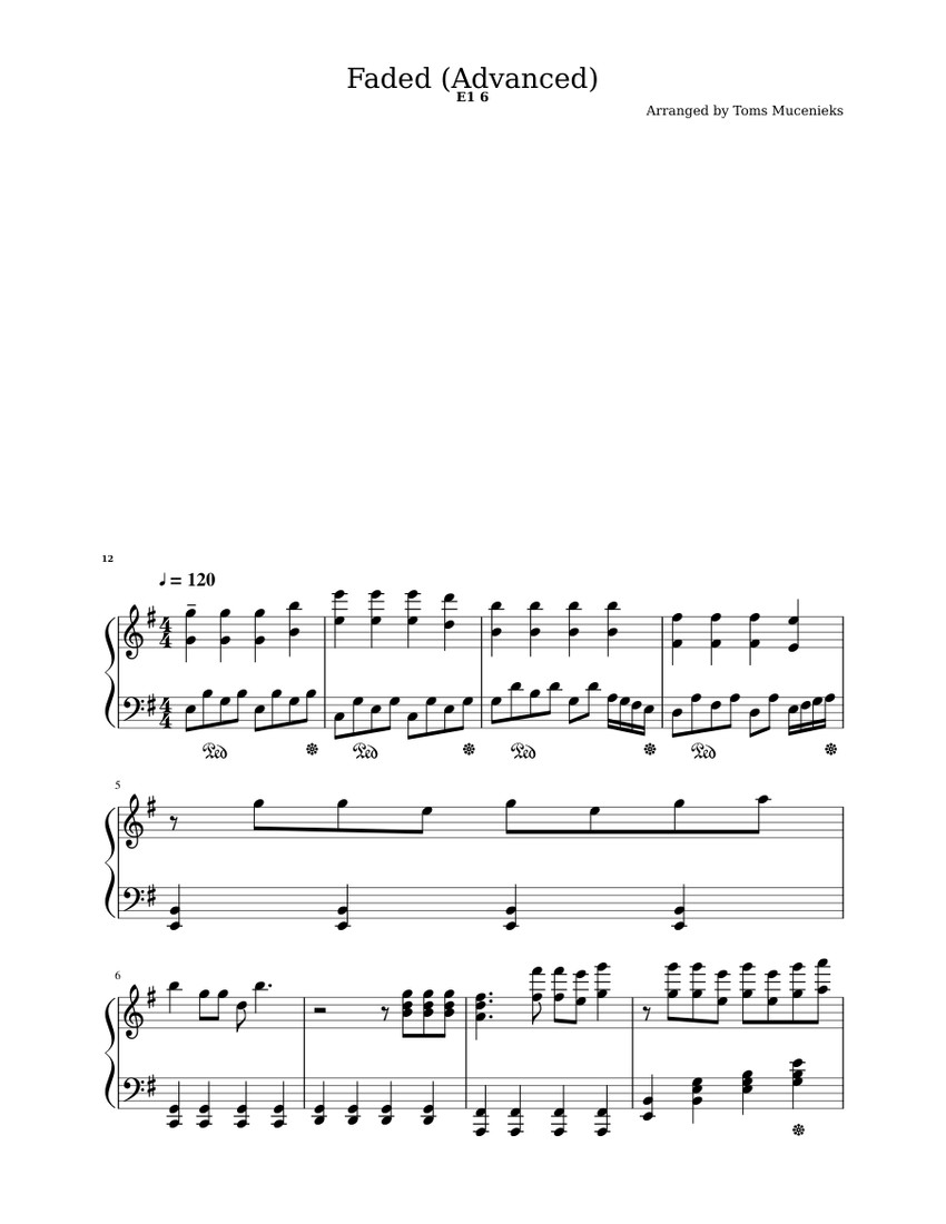 Alan Walker Faded Hard - Easier Key Sheet music for Piano (Solo) |  Musescore.com