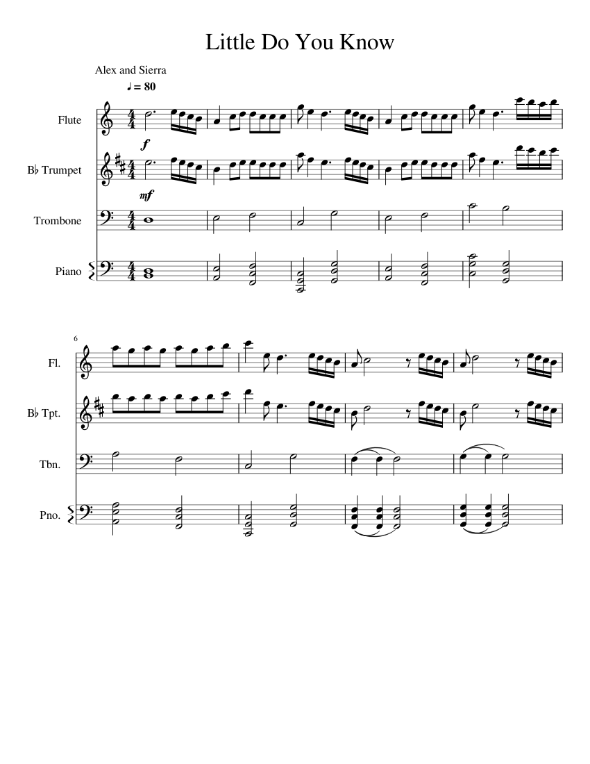 Little Do You Know Sheet Music For Piano Trumpet In B Flat Trombone Flute Mixed Quartet Musescore Com Glove you till the sun dies. little do you know sheet music for