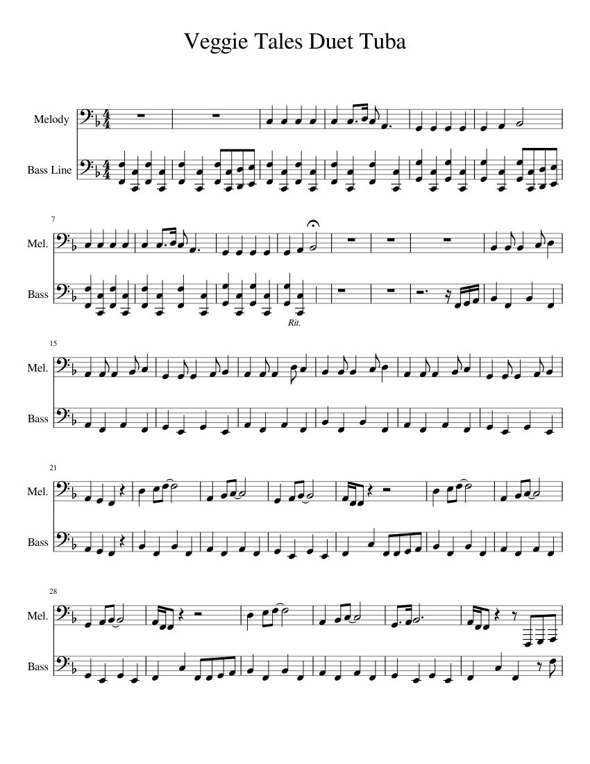Veggie Tales Duet Tuba Sheet Music for Tuba (Brass Duet) | MuseScore.com