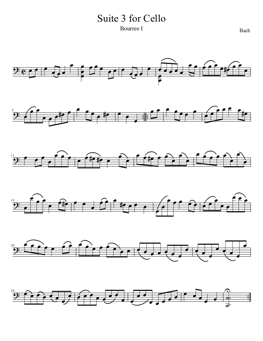 Made of agreement On the verge Bach Cello Suite 3 - Bourree I Sheet music for Cello (Solo) | Musescore.com