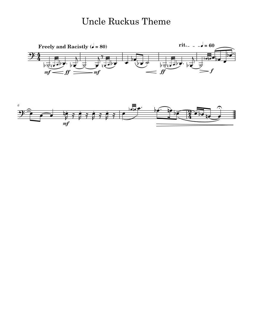 Random Ruckus Theme Uncle Ruckus Theme Sheet Music for Tuba (Solo) | MuseScore.com
