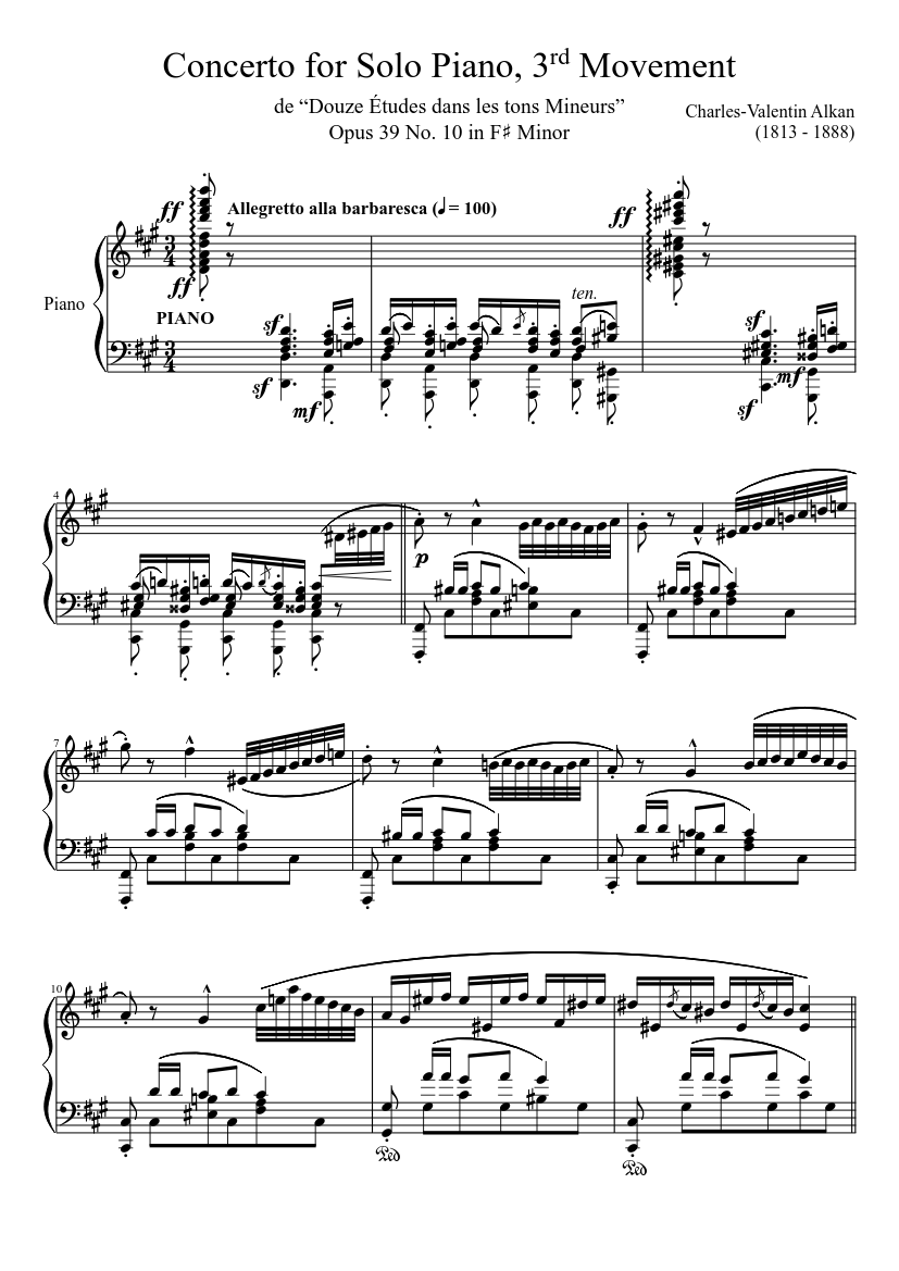 Concerto for Solo Piano, 3rd Movement Opus 39 No. 10 in F♯ Minor Sheet music  for Piano (Solo) | Musescore.com