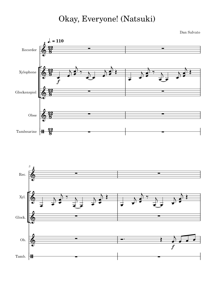 Doki Doki Blue Skies Main Theme by NPbus Sheet music for Piano, Flute,  Violin, Guitar & more instruments (Mixed Ensemble)