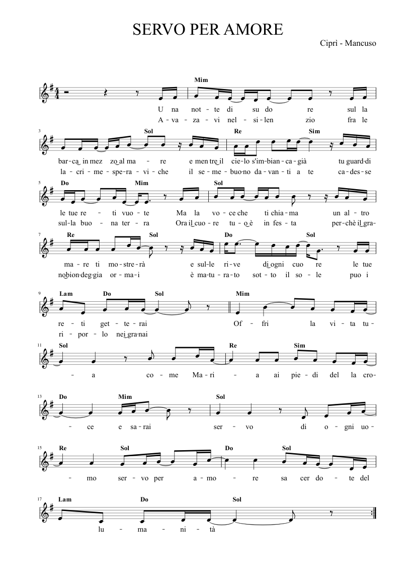 Servo per Amore (una notte di sudore) Sheet music for Violin (Solo) |  Musescore.com