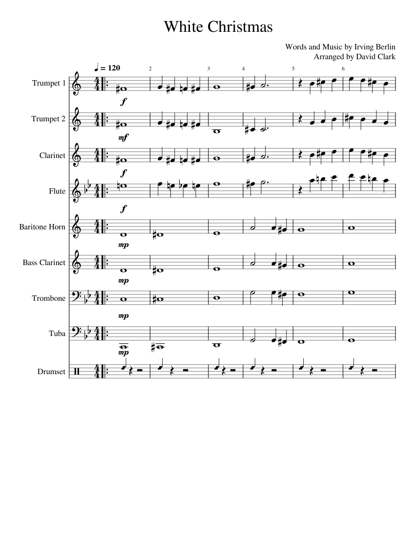 White Christmas Sheet music for Trombone, Tuba, Flute, Clarinet bass ...