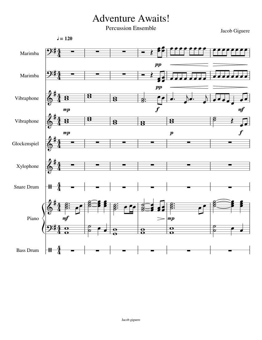 Adventure Awaits -Percussion Ensemble Sheet Music for Piano