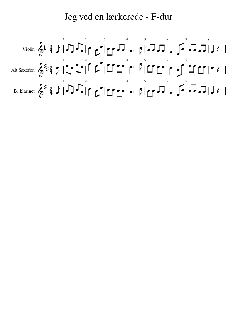 ved en lærkerede - F-dur Sheet music for Clarinet in b-flat, Saxophone alto, Violin (Mixed Trio) | Musescore.com