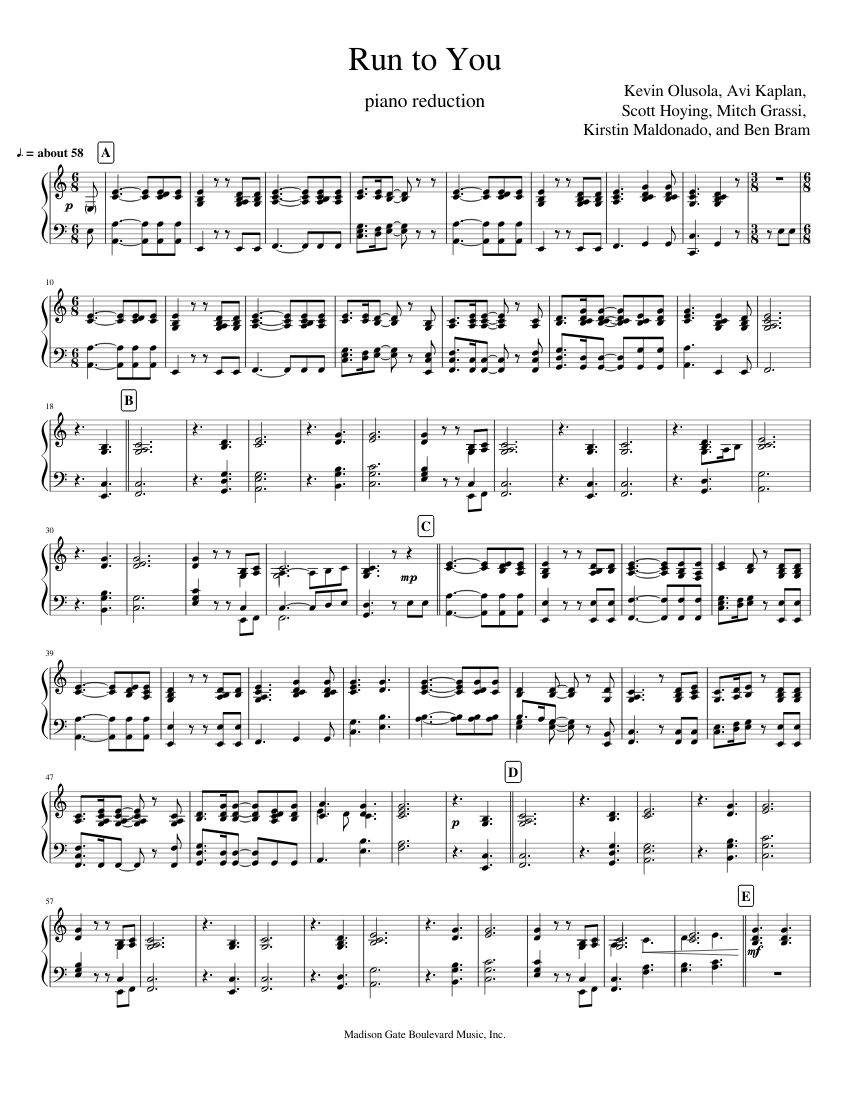 Run to You Sheet music for Piano (Solo) | Musescore.com