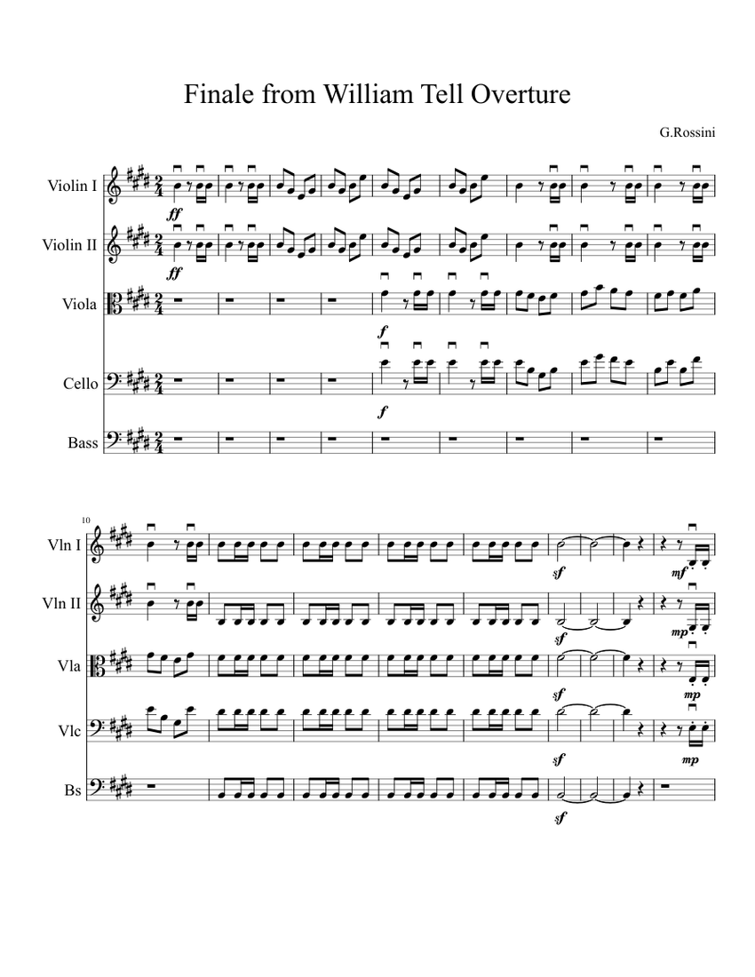 Finale from William Tell Overture Sheet music for Viola, Cello, Bass guitar  (String Orchestra) | Musescore.com