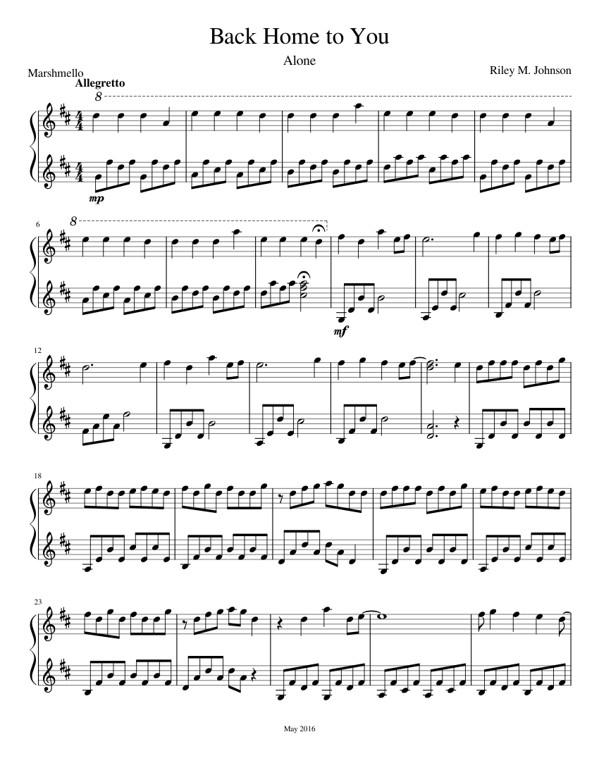 Back Home to You ("Alone" by Marshmello) Sheet music for Piano (Solo