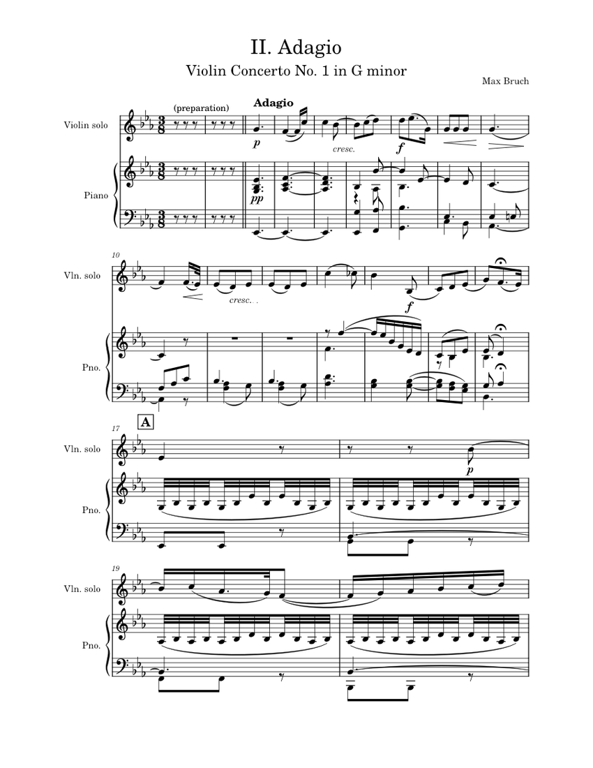 Crack pot kranium Forbyde Violin Concerto No.1, Op.26 II. Adagio – Max Bruch Sheet music for Piano,  Violin (Mixed Duet) | Musescore.com