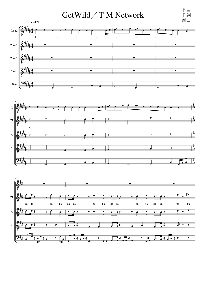 新getwild T M Network Sheet Music For Vocals Bass Choral Download And Print In Pdf Or Midi Free Sheet Music With Lyrics Musescore Com