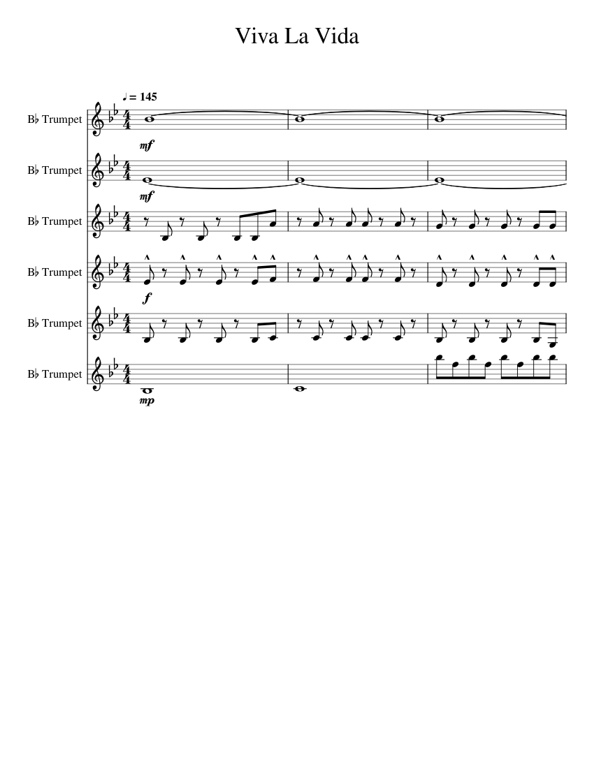 Viva La Vida Sheet Music For Trumpet In B-flat (Brass Ensemble ...