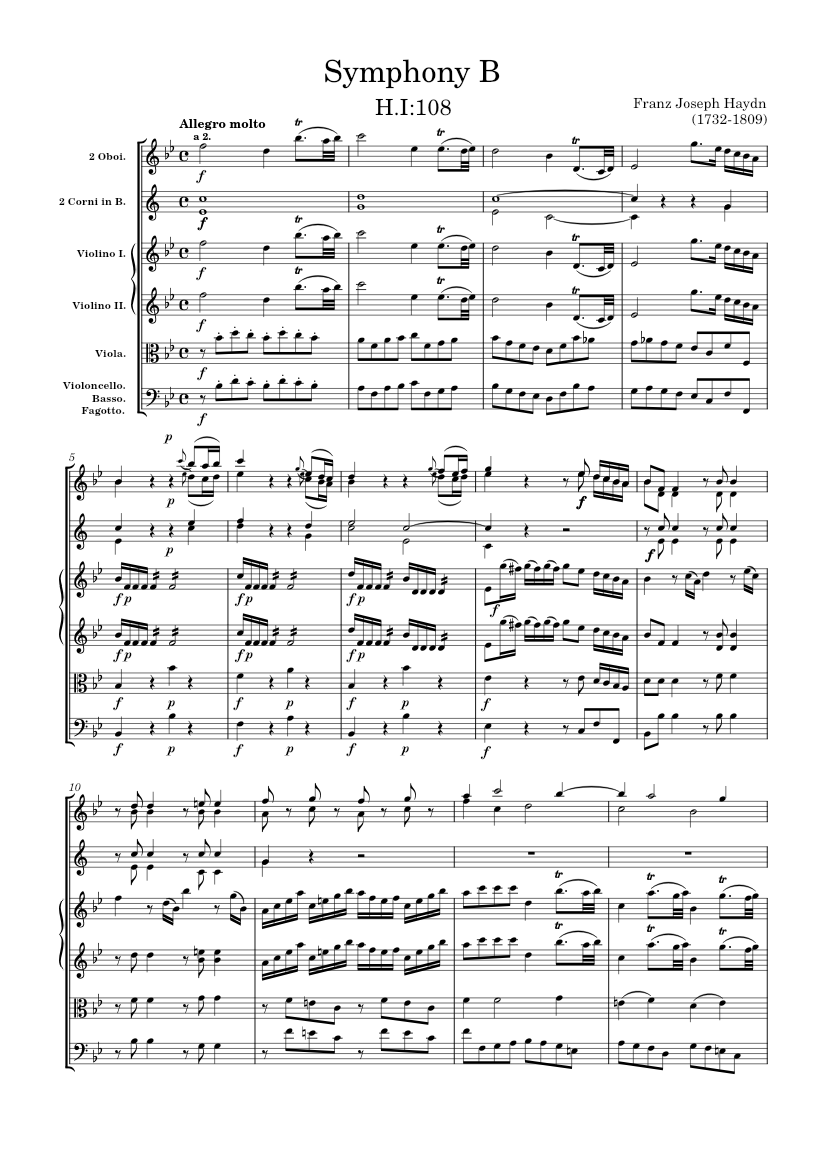 Symphony "B" No. 108, Hob.I:108 – Joseph Haydn Sheet Music For Oboe ...