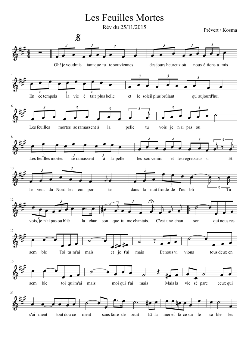 Les Feuilles Mortes Sheet music for Saxophone tenor (Solo) | Musescore.com
