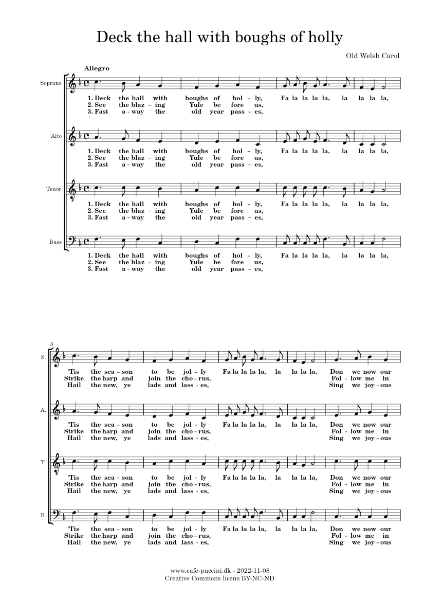 Deck the hall with boughs of holly – Misc Traditional Sheet music for ...