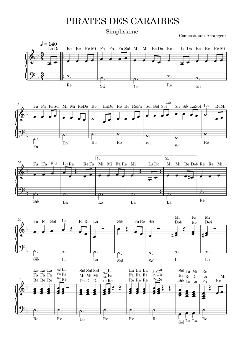 Partition Pirate Des Caraibes Piano