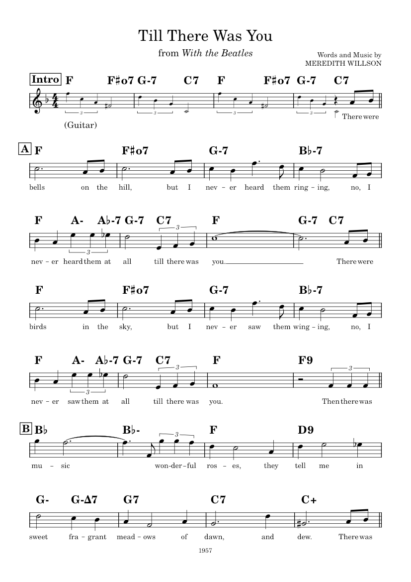 ビートルズ - ティル・ゼア・ワズ・ユー リードシート (F) 楽譜 コード