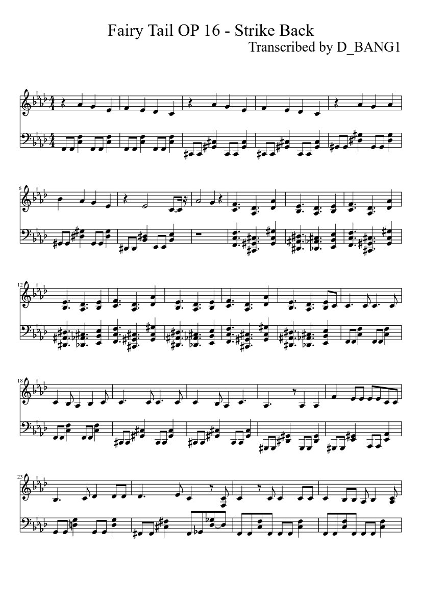 Fairy Tail Op 16 Strike Back Sheet Music For Piano Piano Duo Musescore Com
