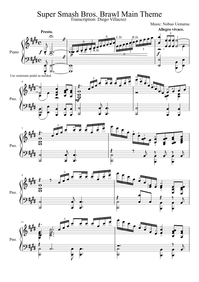 Super Smash Bros Brawl Main Theme Piano Transcription Sheet Music For Piano Solo Musescore Com