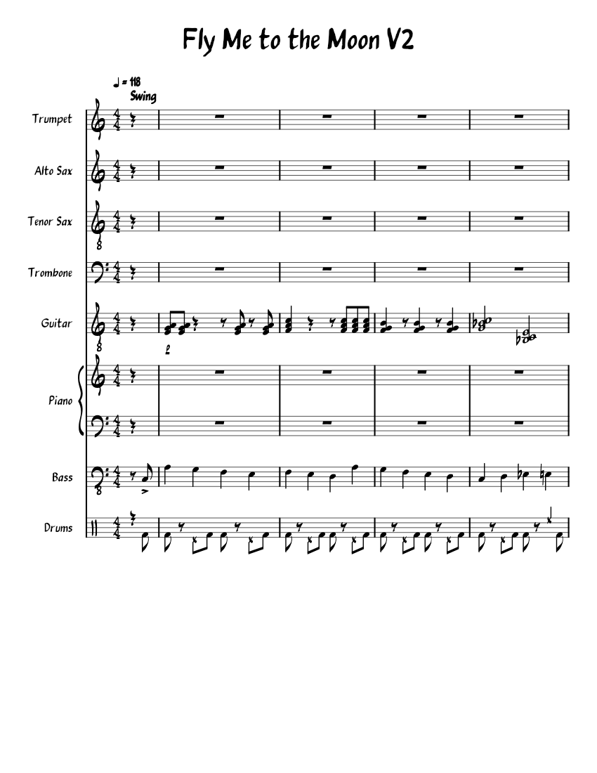 Fly Me to the Moon V2 Sheet music for Piano, Trumpet (In B Flat), Trombone, Drum Group & more ...