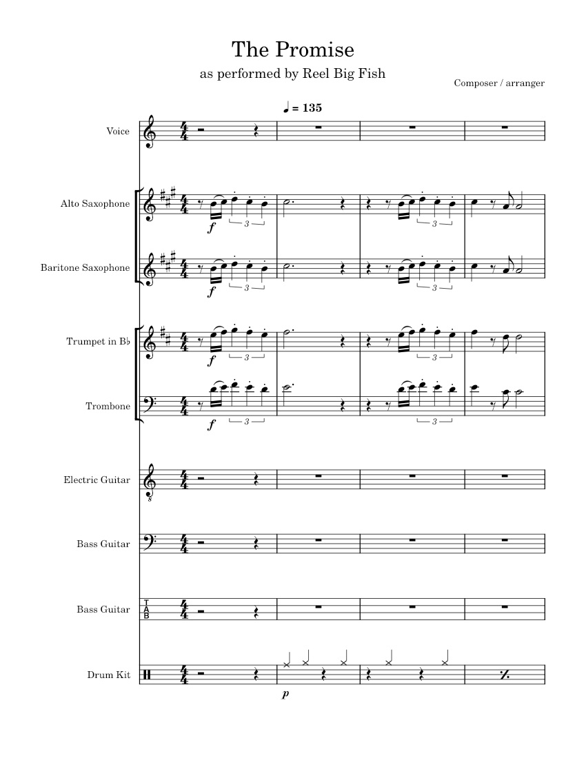 The Promise – Reel Big Fish Sheet Music for Trombone, Saxophone alto ...