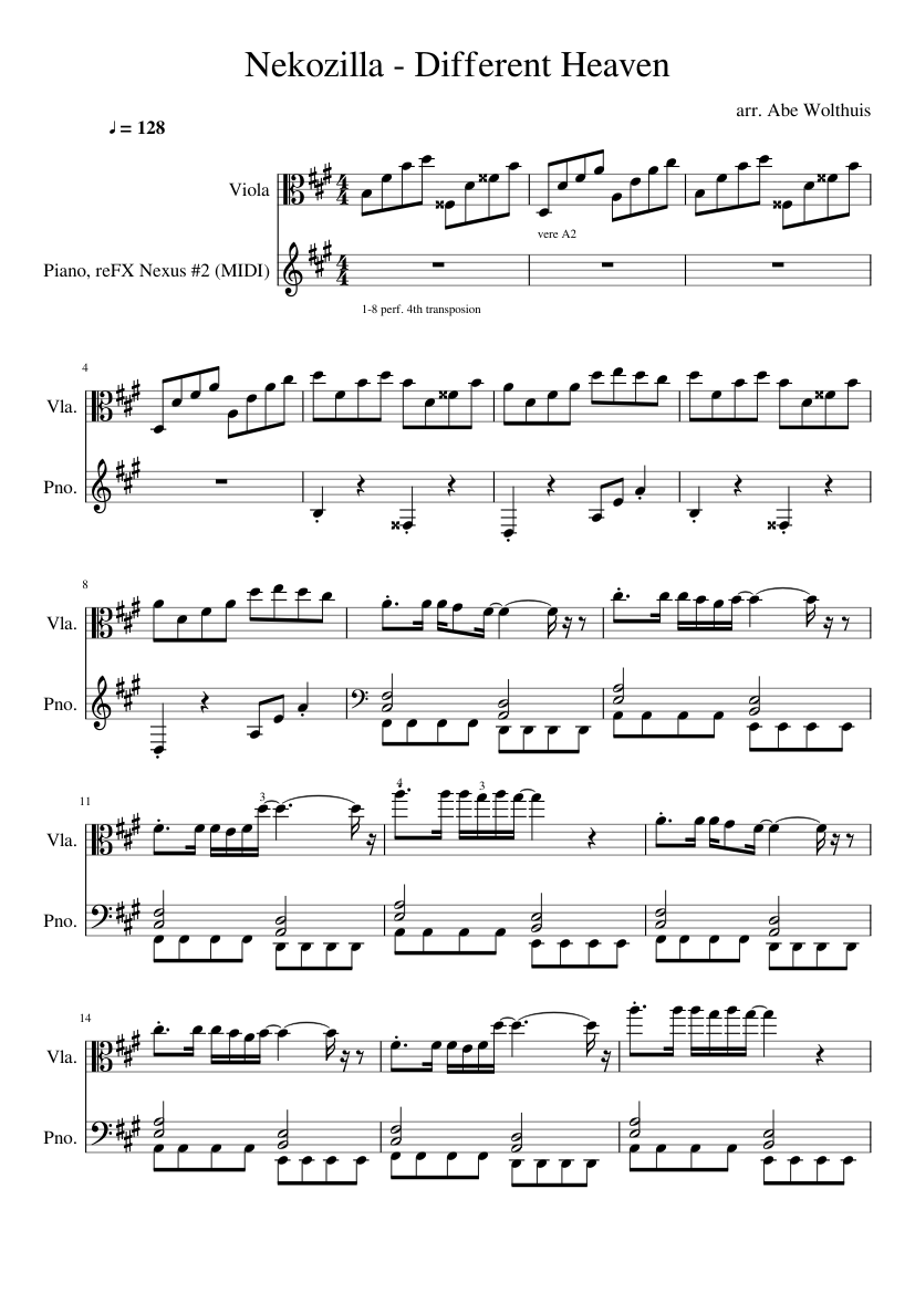 Nekozilla :: Different Heaven :: Viola + Piano Sheet music for Piano, Viola  (Solo) | Musescore.com