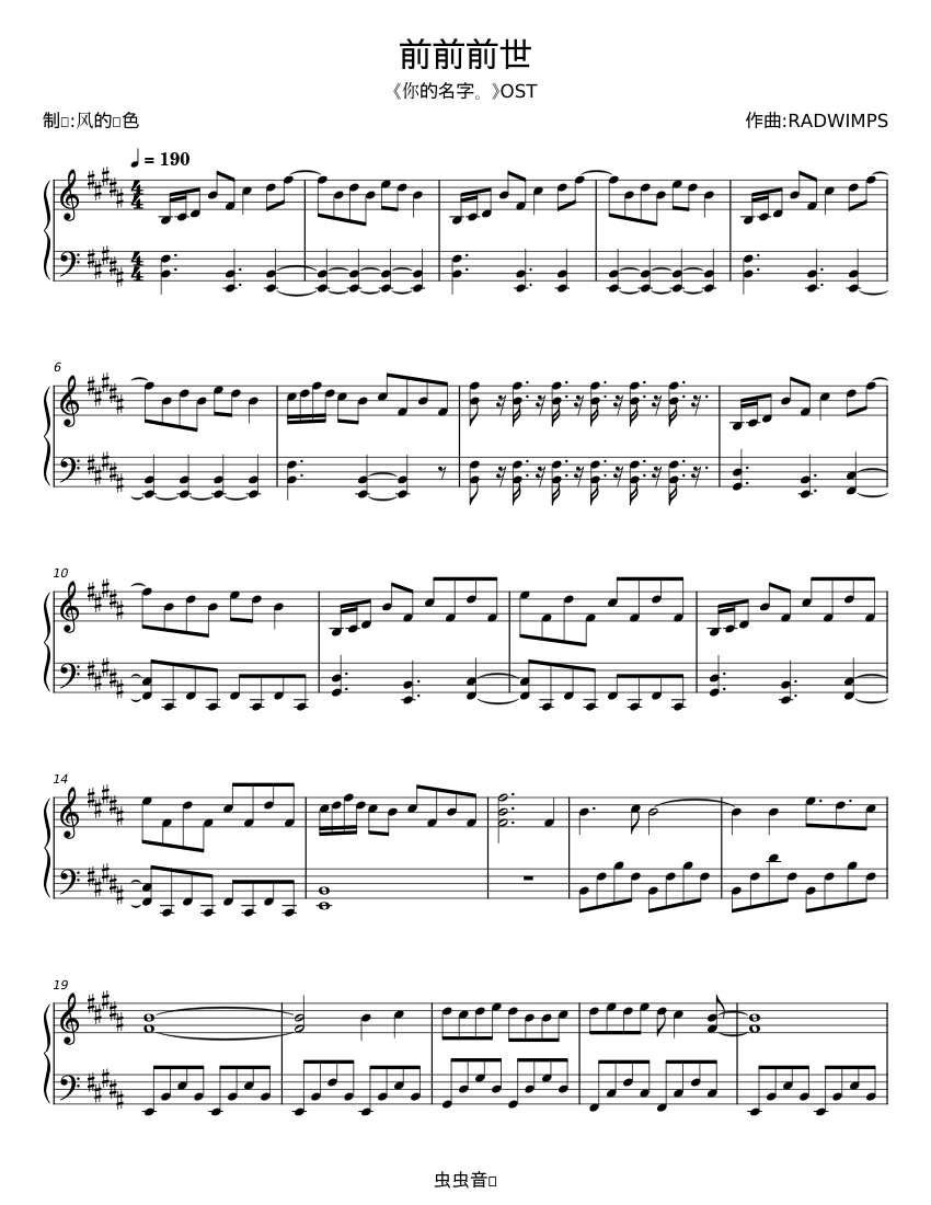 Zenzenzense - RADWIMPS Sheet music for Piano (Piano Duo) | Musescore.com