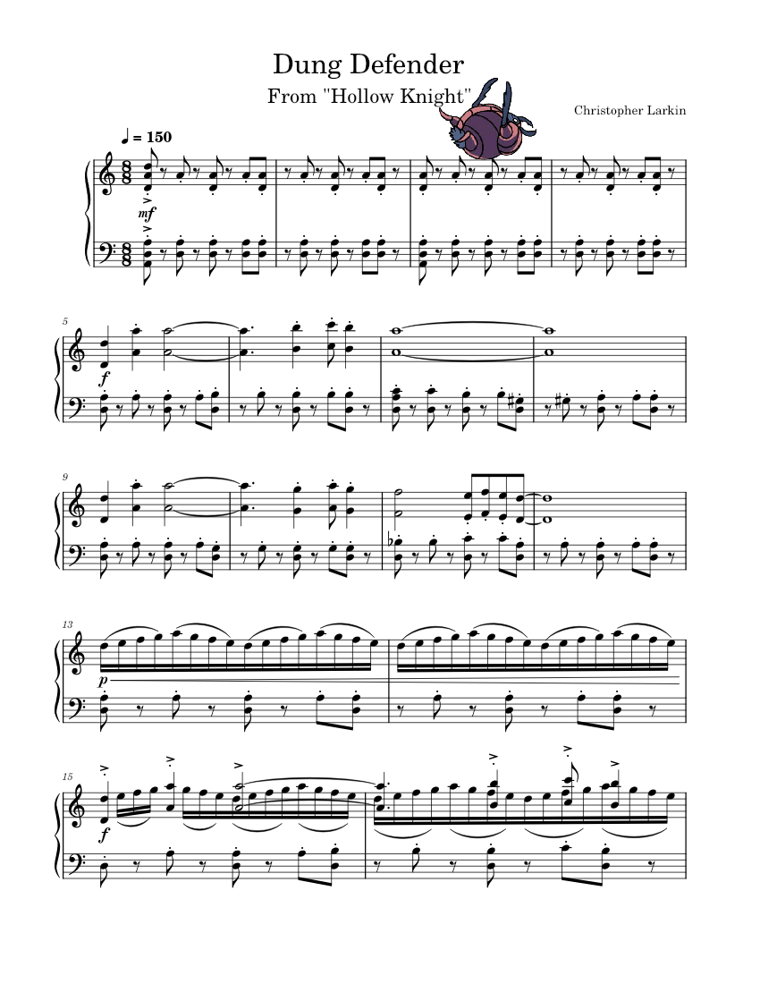 Dung Defender – Christopher Larkin – Theme from "Hollow Knight" for Piano -  piano tutorial