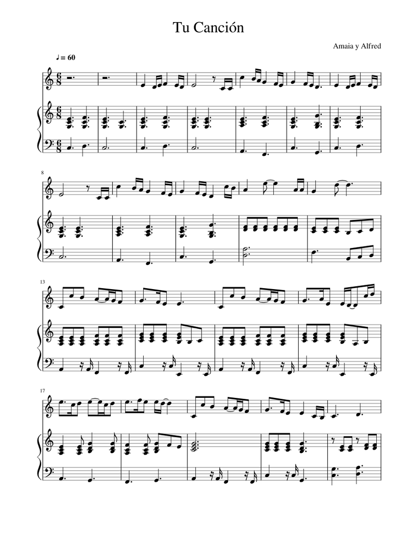 Tu Canción Sheet music for Piano, Flute (Mixed Trio) | Musescore.com