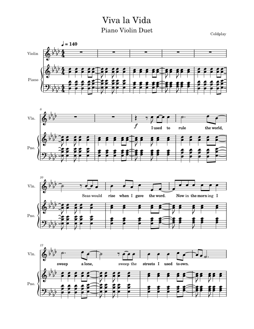 Viva la Vida Coldplay Viva La Vida Piano Violin Duet Sheet music for Piano, Violin (Mixed Duet