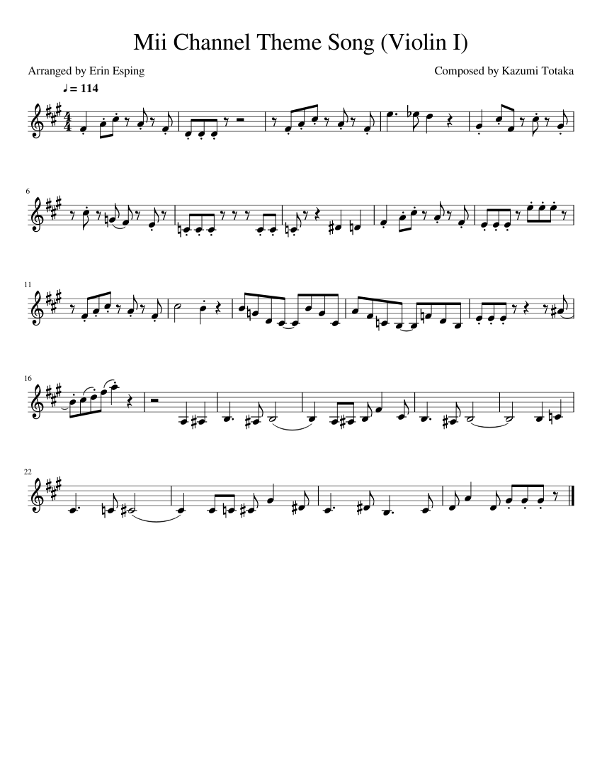 Mii Channel Theme Song Violin I Sheet music for Piano (Solo) | Musescore.com