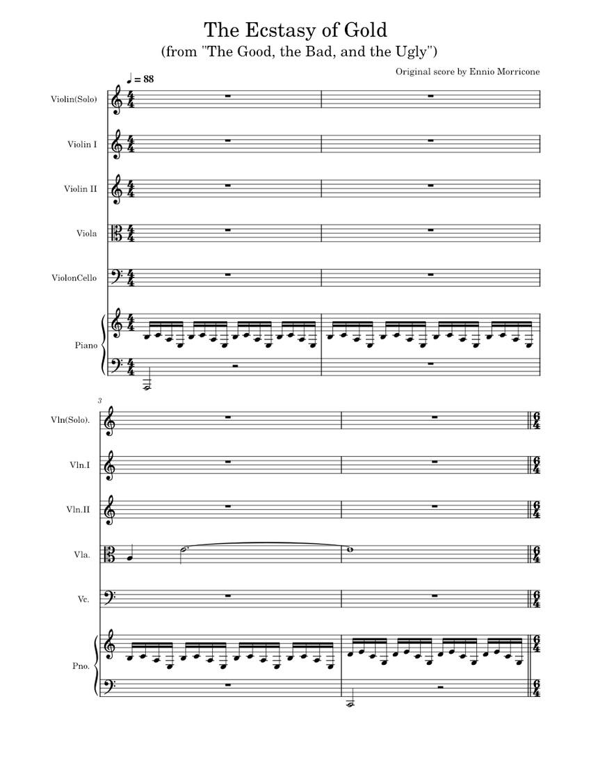 The Ecstasy of Gold(From "The Good, the Bad, and the Ugly"), Ennio  Morricone Sheet music for Piano, Violin, Viola, Cello (Piano Sextet) |  Musescore.com