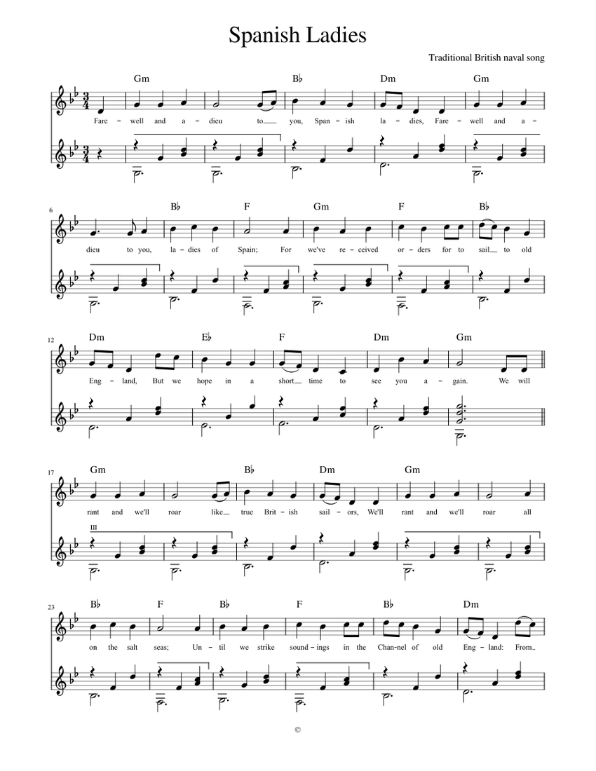 Spanish Ladies Sheet Music For Drum Group Mixed Duet Musescore